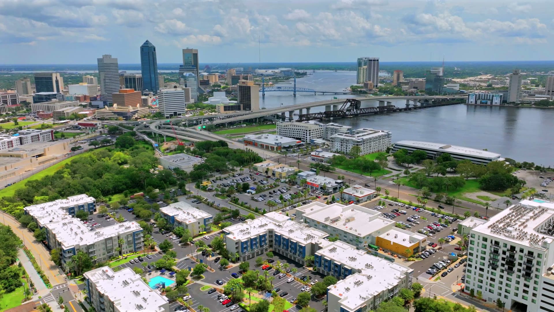 Aerial view of downtown Jacksonville and Ferber retail developments